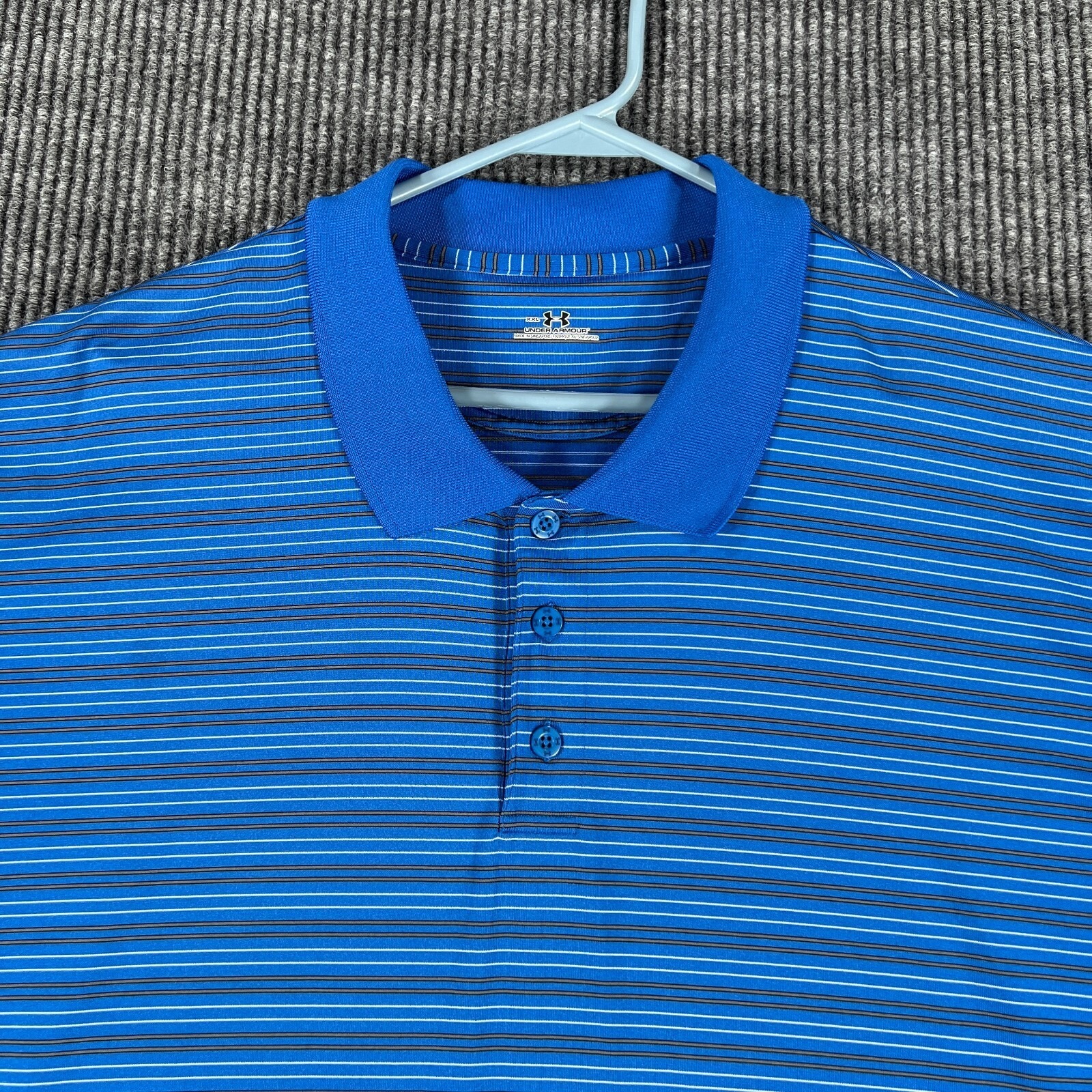 Under Armour Polo Shirt Mens 2xl Xxl Blue Striped Short Sleeve Casual Golf